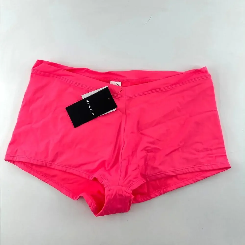 Fabletics Women's Pink Punch Neon Classic White Swim Shorts Size L